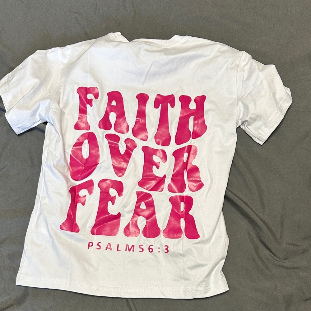 Kids Faith Over Fear White and Pink T-Shirt